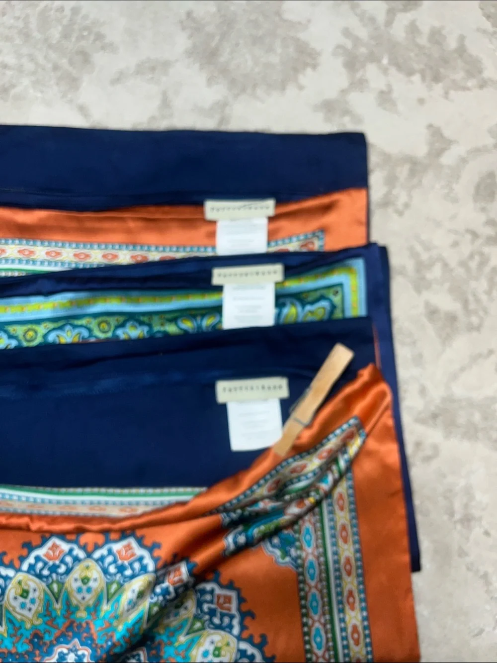 Pottery Barn Medallion Silk Blend Pillow Covers Orange & Blue Set of 3